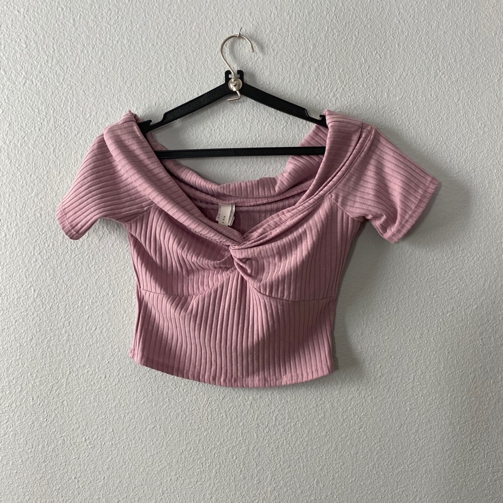 Off shoulder pink lavender crop top medium